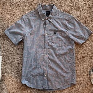 RVCA Men's Blue and Pink Floral Button Down Shirt